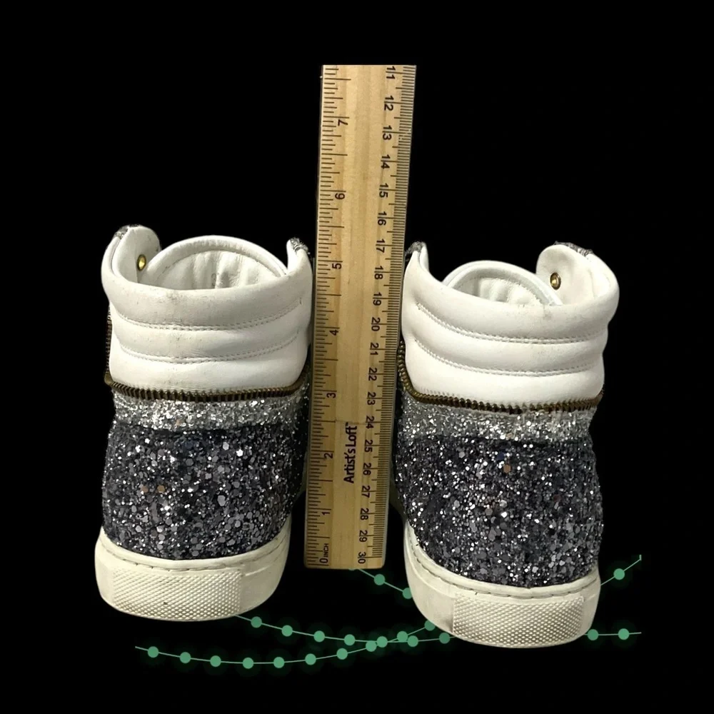 Alessandro Dell’Acqua Sneaker SZ 9 Leather Glitter White Silver Streetwear Women